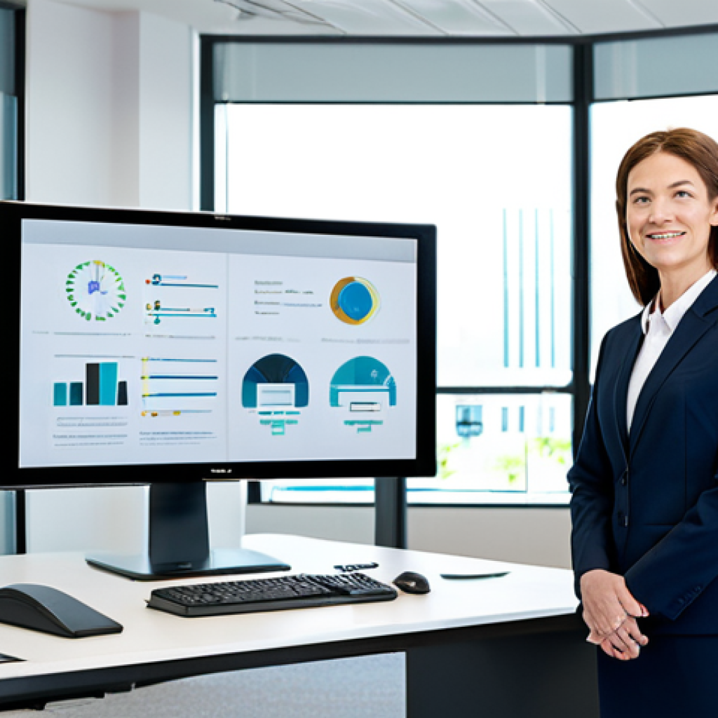 A diverse public manager, fully clothed in a professional business suit, stands confidently in a bright, modern government office. They are gesturing towards a large interactive digital display that visualizes complex public data and a secure online citizen portal. The office features sleek, contemporary furniture and ample natural light, emphasizing transparency and efficiency. This is a high-resolution, professional photograph with soft studio lighting, showcasing perfect anatomy, correct proportions, a natural pose, well-formed hands, proper finger count, and natural body proportions. The image is safe for work, appropriate content, fully clothed, professional, modest attire, and family-friendly.