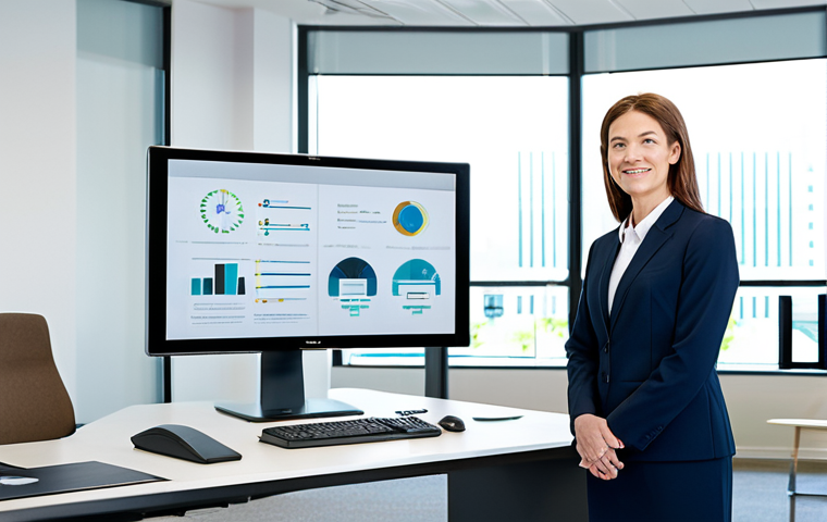 A diverse public manager, fully clothed in a professional business suit, stands confidently in a bright, modern government office. They are gesturing towards a large interactive digital display that visualizes complex public data and a secure online citizen portal. The office features sleek, contemporary furniture and ample natural light, emphasizing transparency and efficiency. This is a high-resolution, professional photograph with soft studio lighting, showcasing perfect anatomy, correct proportions, a natural pose, well-formed hands, proper finger count, and natural body proportions. The image is safe for work, appropriate content, fully clothed, professional, modest attire, and family-friendly.
