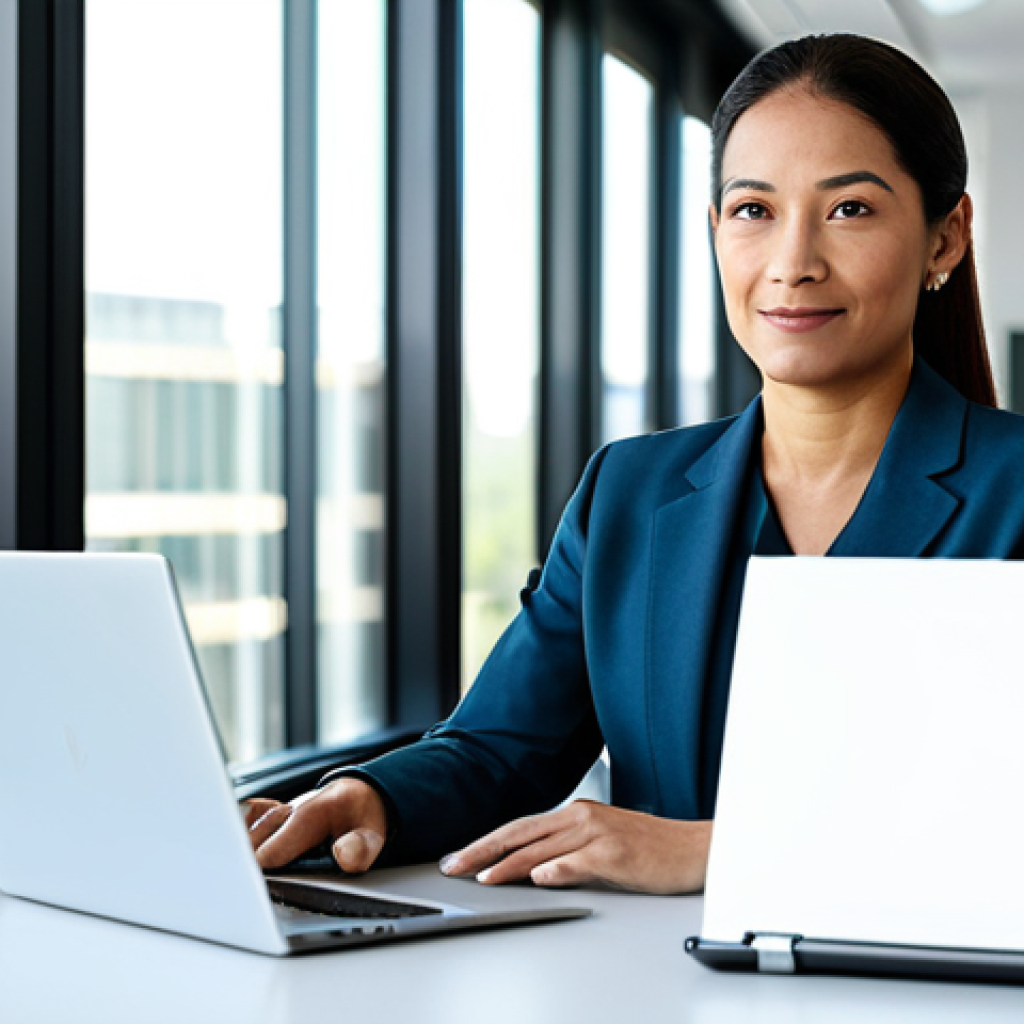 A diverse professional in their late 20s to early 40s, dressed in a modest business suit, sitting calmly at a sleek modern desk in a well-lit, minimalist office. The individual looks confidently towards the horizon visible through a large window, symbolizing future planning and serenity. A laptop is open on the desk, displaying a subtle financial chart. The atmosphere is peaceful and organized. Professional photography, sharp focus, soft lighting, high-resolution. safe for work, appropriate content, fully clothed, professional dress, perfect anatomy, correct proportions, natural pose, well-formed hands, proper finger count, natural body proportions.