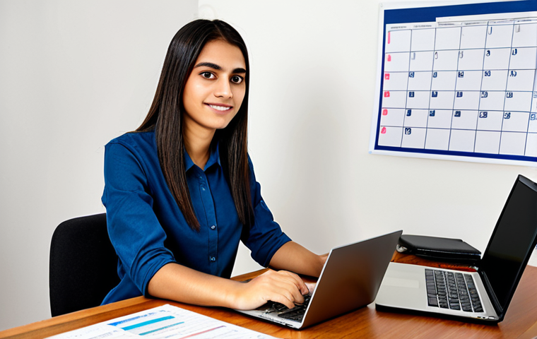 A professional young adult, gender-neutral, of South American appearance, fully clothed in modest, professional dress, wearing a comfortable yet smart casual outfit. The person is sitting at a clean, well-lit study desk in a contemporary home office. The desk is organized with a laptop displaying a digital document, a physical printed public notice document with highlighted sections, and colorful pens. A wall calendar or study planner is visible in the background, suggesting a strategic study schedule. The overall atmosphere is one of focused organization and calm determination. Perfect anatomy, correct proportions, natural pose, well-formed hands, proper finger count, natural body proportions, professional photography, high quality, soft studio lighting, ultra-detailed, safe for work, appropriate content, fully clothed, professional, family-friendly.