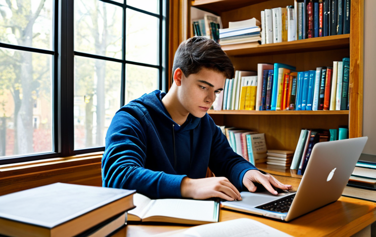 Organized Study Session**

A student fully clothed in comfortable attire, studying diligently at a wooden desk with textbooks and notes. Laptop displaying a study guide in the background. Bookshelves filled with diverse books line the wall. Natural light from a nearby window illuminates the scene. Safe for work, appropriate content, professional, perfect anatomy, natural proportions, high quality.

**