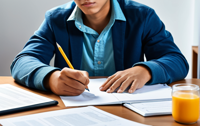 공공관리사 시험 준비 과정에서 자주 하는 실수 - Edital Study**
A student sitting at a desk, highlighting a document titled "Edital Concurso Público...