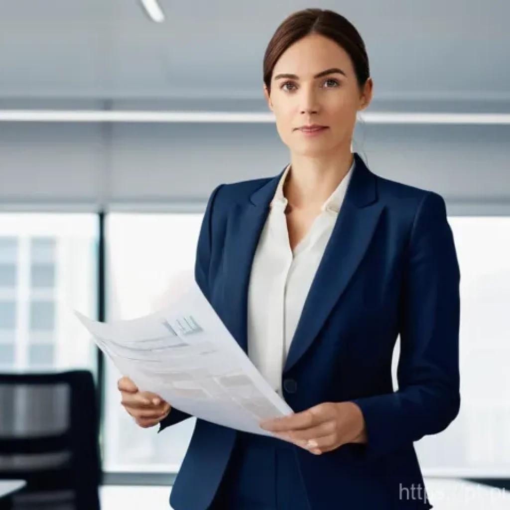 공공관리사 취업 시 추천하는 이력서 작성법 - **Prompt:** A highly professional female public administrator, in her early 30s, stands confidently ...