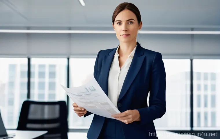 공공관리사 취업 시 추천하는 이력서 작성법 - **Prompt:** A highly professional female public administrator, in her early 30s, stands confidently ...