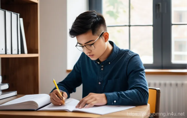 공공관리사 시험 대비를 위한 필수 자료와 체크리스트 - **Prompt:** A focused young adult, of indeterminate gender, meticulously studying an official exam n...