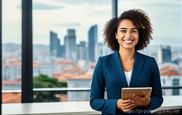 공공관리사 채용 공고 분석 - **Prompt:** A confident, professionally dressed young woman (20s-30s, diverse ethnicity) stands smil...