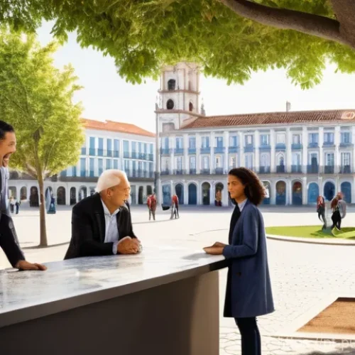 Home 26 공공관리사 필수 과목 정리 - **Prompt:** A vibrant, sun-drenched public square in a modern Portuguese city, bustling with diverse...