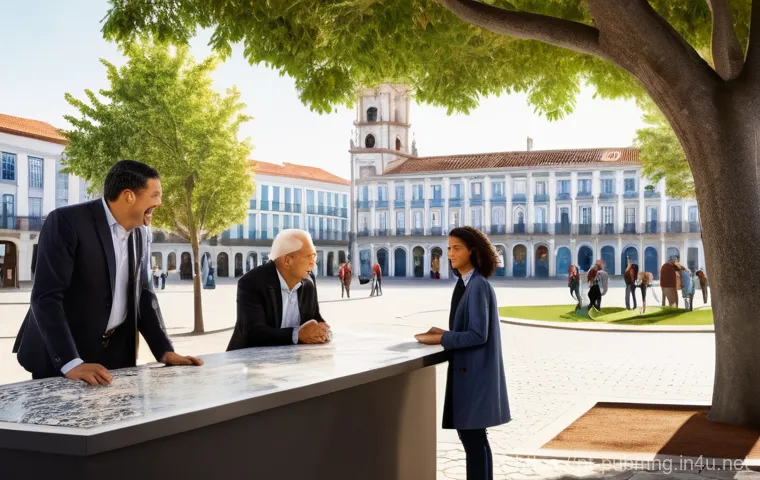 공공관리사 필수 과목 정리 - **Prompt:** A vibrant, sun-drenched public square in a modern Portuguese city, bustling with diverse...