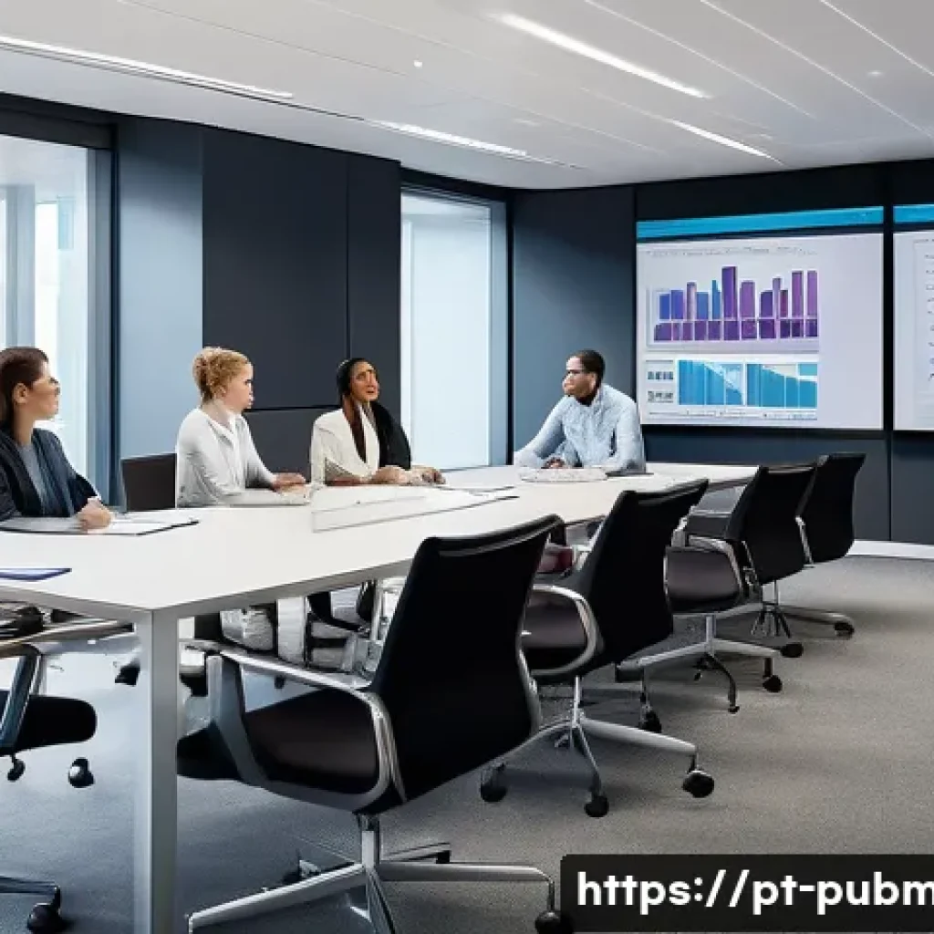 공공관리사 최신 기출문제 리뷰 - A modern office scene showing a diverse group of professionals engaged in a strategic meeting about ...