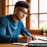 공공관리사 시험 후 결과 분석 - A detailed, realistic scene of a young adult student sitting at a modern study desk in a cozy home o...