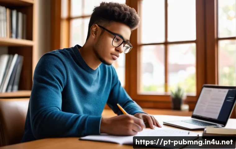 공공관리사 시험 후 결과 분석 - A detailed, realistic scene of a young adult student sitting at a modern study desk in a cozy home o...