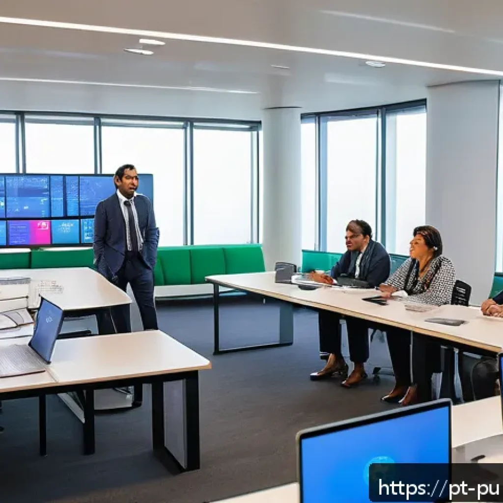 공공관리사 직무에서의 윤리적 문제와 해결 방법 - A diverse group of Brazilian public servants in a modern government office, engaging in a training s...