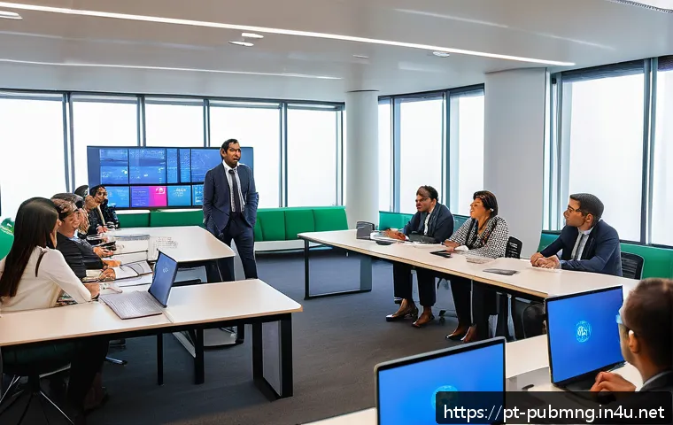 공공관리사 직무에서의 윤리적 문제와 해결 방법 - A diverse group of Brazilian public servants in a modern government office, engaging in a training s...