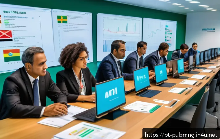 공공관리사 자격증 취득 후의 장기적 성장 가능성 - A professional Brazilian public sector office scene showing a diverse group of civil servants in for...