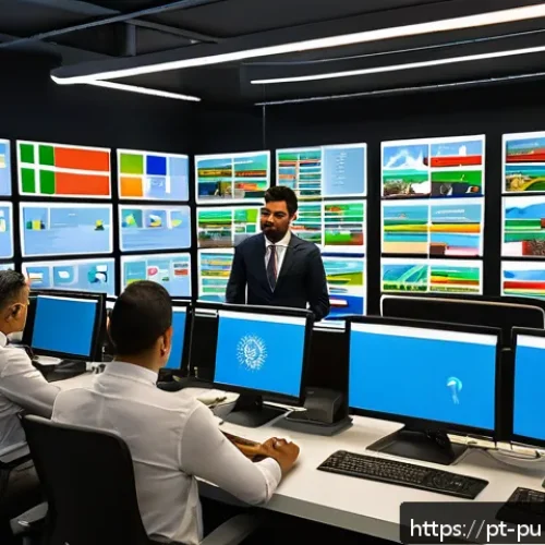 Home 32 공공관리사 직무 변화를 위한 조언 - A modern public administration office scene showing a diverse group of Brazilian government employee...