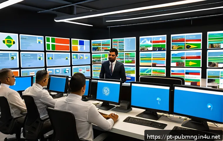 공공관리사 직무 변화를 위한 조언 - A modern public administration office scene showing a diverse group of Brazilian government employee...